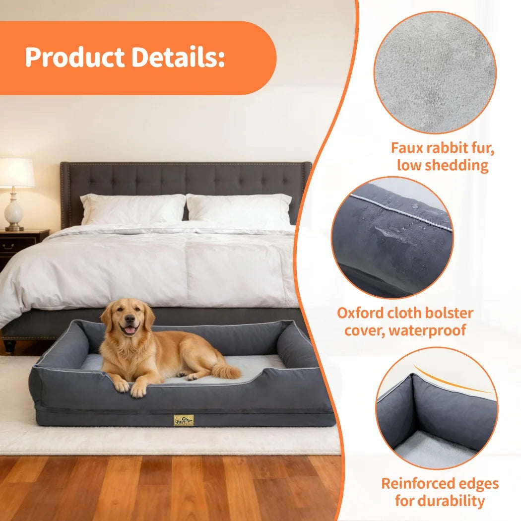 Extra Large Orthopedic Dog Bed Soft Calming Pet Sofa Couch Enhanced Bolster Deep Snuggle Bed