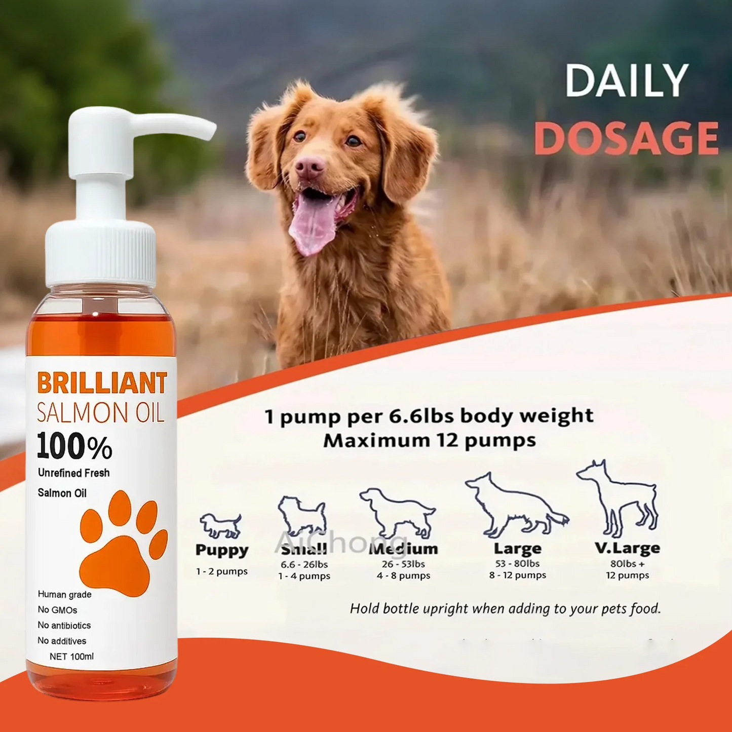 300ml/10.15 fl oz, 100ml/3.38 fl oz Human Grade Salmon Oil for Dogs&Cats – Omega Fatty Acids Supplement for Optimal Health & Nut
