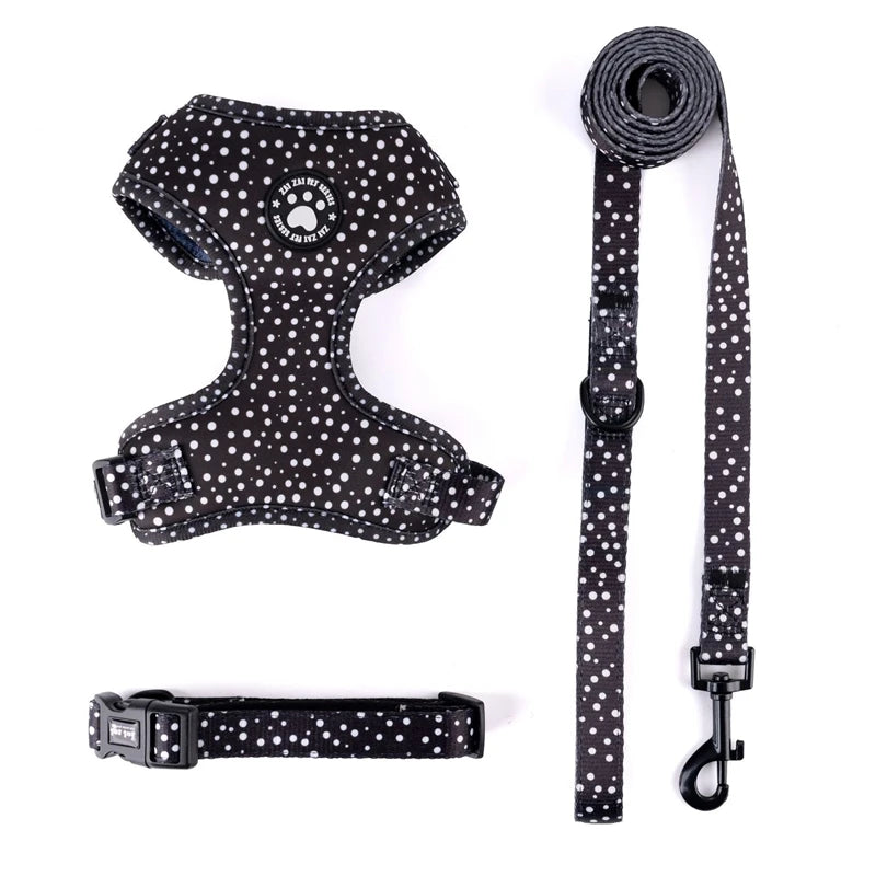 Adjustable Patterned Dog Chest Harness With Leash Soft Breathable For Outdoor Walking Small Medium Dogs Puppy Birthday Gift