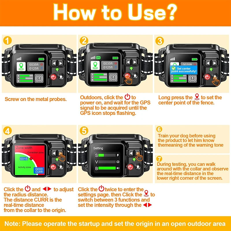 GPS Dog Wireless Fence Coverage Range 49-6561 Feet IP67 Waterproof Adjustable Training Modes GPS Positioning Outdoor Use Only